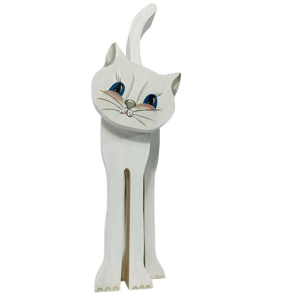 Vintage Wooden Cat Figure Table Top Decor Folk Art Handmade 3D Farmhouse 15" - Picture 1 of 12